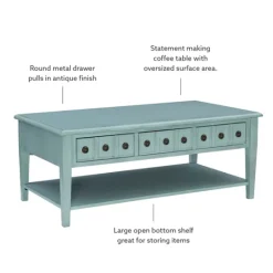Kirkland's Home Distressed Turquoise Wood 3-Drawer Coffee Table- Coffee Tables