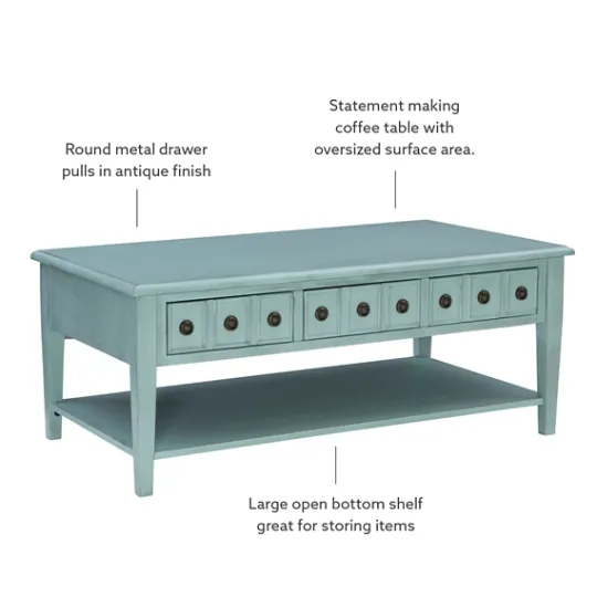 Kirkland's Home Distressed Turquoise Wood 3-Drawer Coffee Table- Coffee Tables