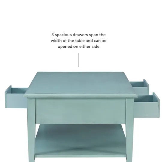 Kirkland's Home Distressed Turquoise Wood 3-Drawer Coffee Table- Coffee Tables