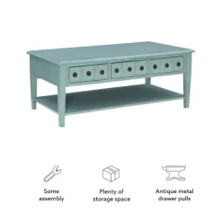 Kirkland's Home Distressed Turquoise Wood 3-Drawer Coffee Table- Coffee Tables