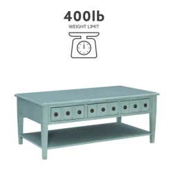 Kirkland's Home Distressed Turquoise Wood 3-Drawer Coffee Table- Coffee Tables