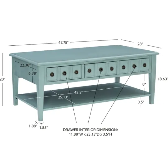 Kirkland's Home Distressed Turquoise Wood 3-Drawer Coffee Table- Coffee Tables