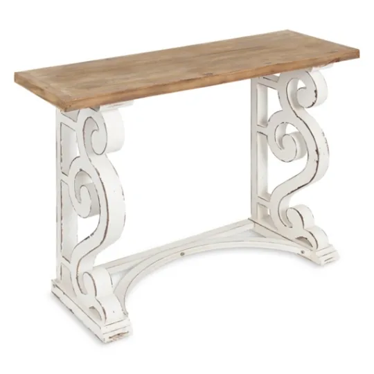 Kirkland's Home Distressed White And Brown Wood Console Table- Console Tables