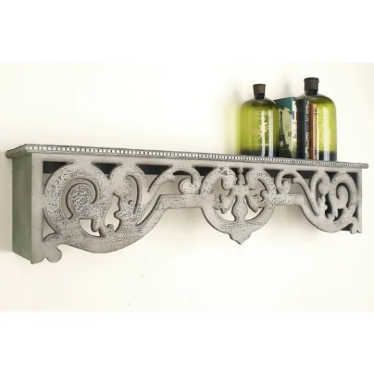 Kirkland's Home Distressed White Carved Wood Wall Shelf- Shelves