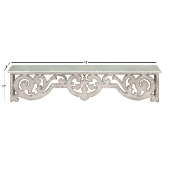 Kirkland's Home Distressed White Carved Wood Wall Shelf- Shelves