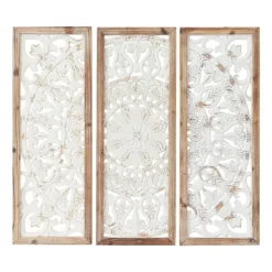 Kirkland's Home Distressed White Floral Wall Plaques, Set Of 3- Wall Plaques