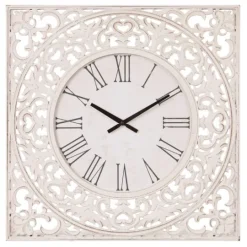 Kirkland's Home Distressed White Ornate Wood Carved Wall Clock- Clocks