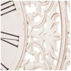 Kirkland's Home Distressed White Ornate Wood Carved Wall Clock- Clocks