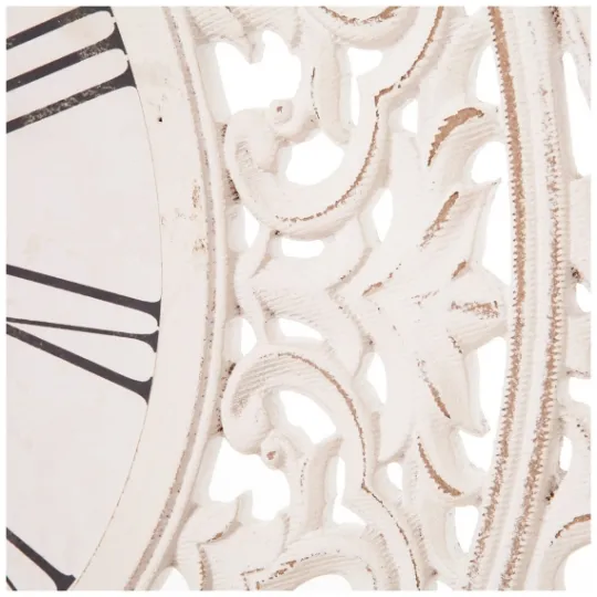Kirkland's Home Distressed White Ornate Wood Carved Wall Clock- Clocks