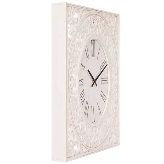 Kirkland's Home Distressed White Ornate Wood Carved Wall Clock- Clocks