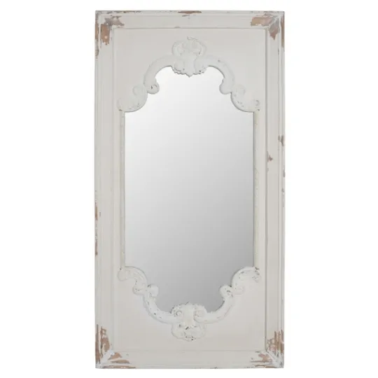 Kirkland's Home Distressed White Scroll Framed Wall Mirror- Decorative Mirrors