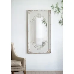 Kirkland's Home Distressed White Scroll Framed Wall Mirror- Decorative Mirrors