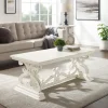 Kirkland's Home Distressed White Scrollwork Base Coffee Table- Coffee Tables