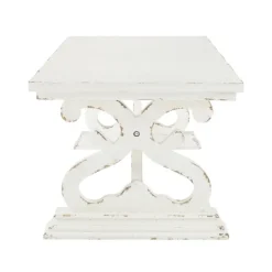Kirkland's Home Distressed White Scrollwork Base Coffee Table- Coffee Tables