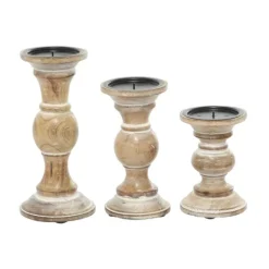 Kirkland's Home Distressed Wood Pillar Candle Holders, Set Of 3- Candle Holders