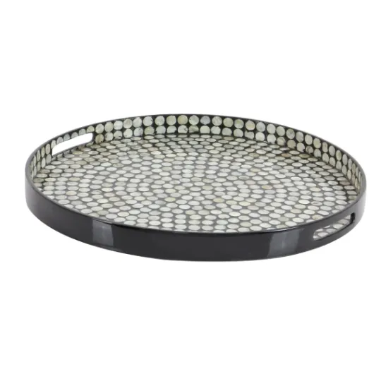 Kirkland's Home Dotted Shell Round Wooden Tray- Decorative Trays