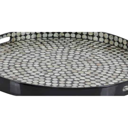 Kirkland's Home Dotted Shell Round Wooden Tray- Decorative Trays