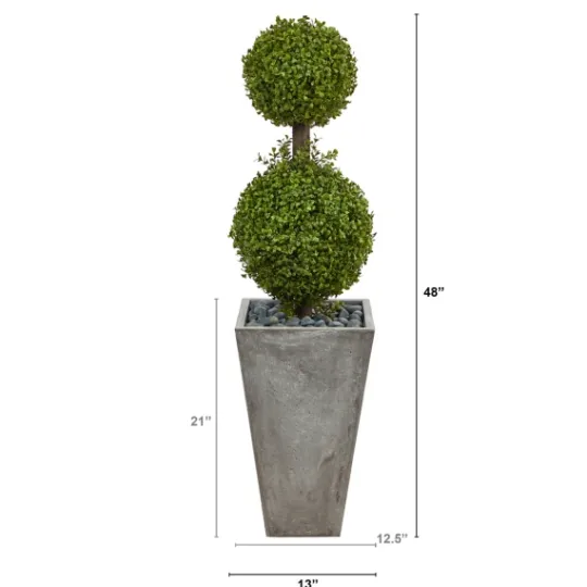 Kirkland's Home Double Ball Boxwood Topiary In River Rock Planter- Trees & Topiaries