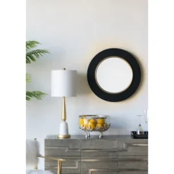 Kirkland's Home Drew I Black And Gold Round Led Mirror- Decorative Mirrors