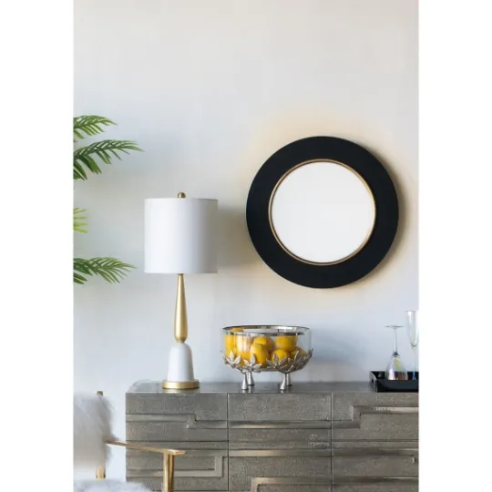 Kirkland's Home Drew I Black And Gold Round Led Mirror- Decorative Mirrors