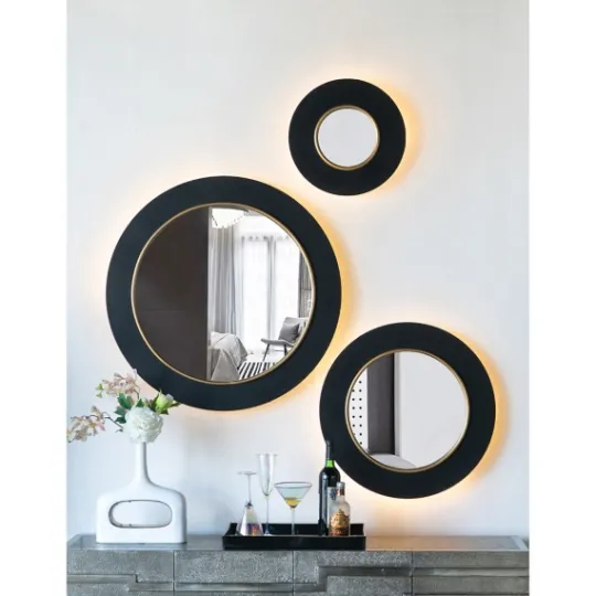 Kirkland's Home Drew I Black And Gold Round Led Mirror- Decorative Mirrors