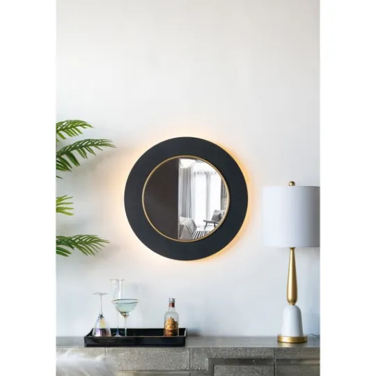 Kirkland's Home Drew I Black And Gold Round Led Mirror- Decorative Mirrors