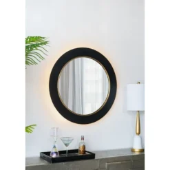 Kirkland's Home Drew Ii Black And Gold Round Led Mirror- Decorative Mirrors