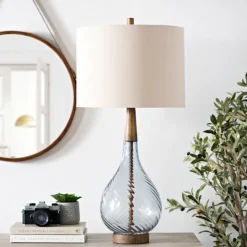 Kirkland's Home Dusty Gray Blue Nora Glass Table Lamp- Table Lamps