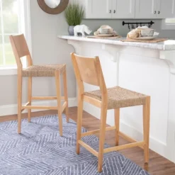 Kirkland's Home Earthy Basketweave Rubberwood Bar Stools, Set Of 2- Bar Stools & Counter Height Stools
