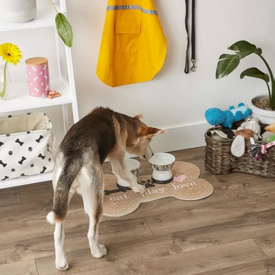 Kirkland's Home Eat Play Love Bone-Shaped Pet Bowl Mat- Kitchen & Floor Mats