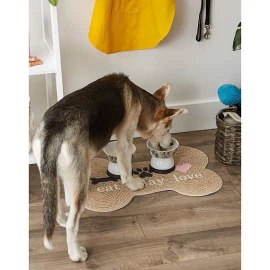 Kirkland's Home Eat Play Love Bone-Shaped Pet Bowl Mat- Kitchen & Floor Mats