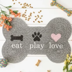 Kirkland's Home Eat Play Love Bone-Shaped Pet Bowl Mat- Kitchen & Floor Mats