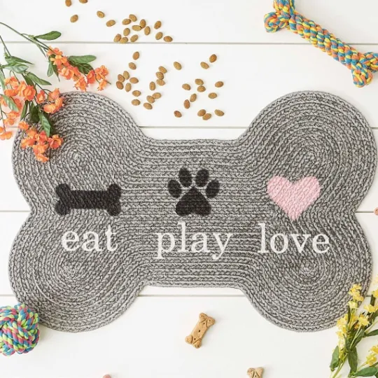 Kirkland's Home Eat Play Love Bone-Shaped Pet Bowl Mat- Kitchen & Floor Mats