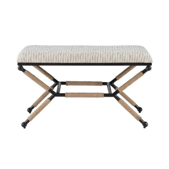 Kirkland's Home Eclectic Black And White Striped X Frame Bench- Benches & Ottomans