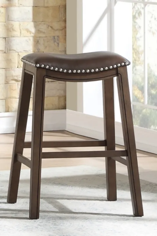 Kirkland's Home Ella Saddle Bar Stool With Nailhead Trim- Bar Stools & Counter Height Stools