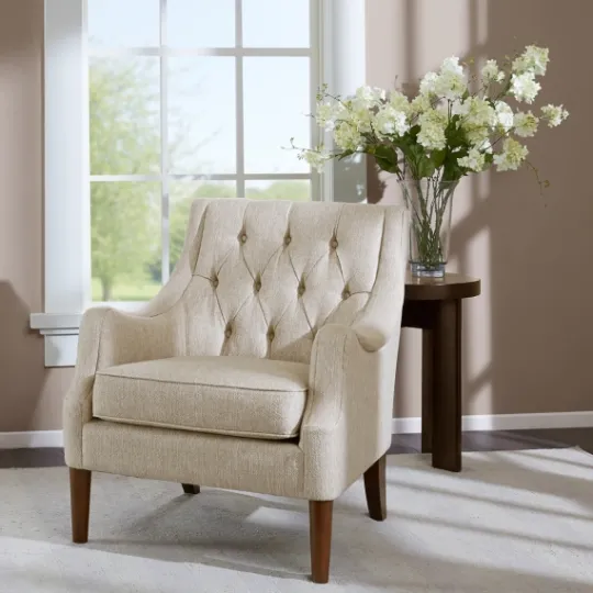 Kirkland's Home Elle Tufted Cream Accent Chair- Accent Chairs