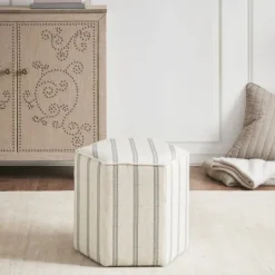 Kirkland's Home Ellen Stripe Martha Stewart Hexagon Ottoman- Benches & Ottomans