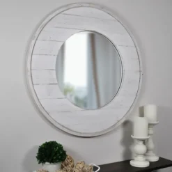 Kirkland's Home Ellison Shiplap Round Wood Wall Mirror- Decorative Mirrors
