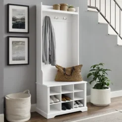 Kirkland's Home Emily White Wood Storage Cube Hall Tree- Entryway Furniture