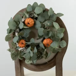 Kirkland's Home Eucalyptus And Baby'S Breath Pumpkin Mini Wreath- Wreaths