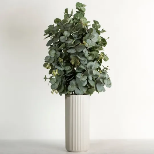 Kirkland's Home Eucalyptus Arrangement In White Ribbed Vase- Arrangements & Greenery