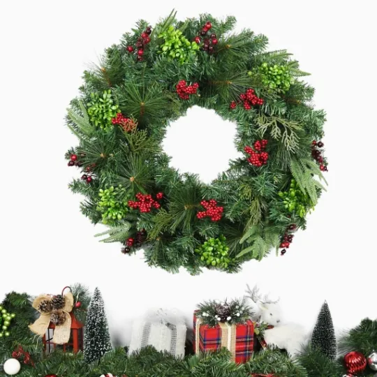 Kirkland's Home Evergreen And Red Berries Winter Mix Wreath- Wreaths