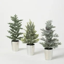 Kirkland's Home Evergreen Trees In Metallic Planters, Set Of 3- Trees & Topiaries