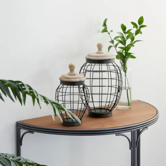 Kirkland's Home Farmhouse Wire Frame 2-Pc. Decorative Jar Set- Decorative Bowls & Jars