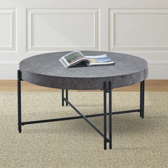 Kirkland's Home Faux Concrete And Metal Base Coffee Table- Coffee Tables