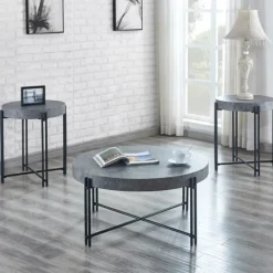 Kirkland's Home Faux Concrete And Metal Base Accent Table- Accent & End Tables