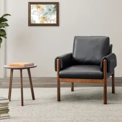 Kirkland's Home Faux Leather And Wood Accent Chair- Accent Chairs