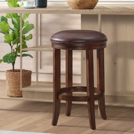 Kirkland's Home Faux Leather And Wood Counter Stool- Bar Stools & Counter Height Stools