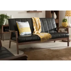 Kirkland's Home Faux Leather Channel Sofa, 63 In.- Sofas & Loveseats