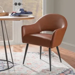 Kirkland's Home Faux Leather Curved Open Back Dining Chair- Dining Chairs
